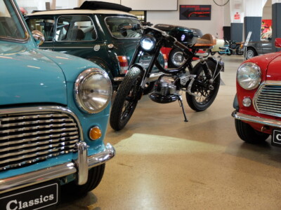 Metorbike meets three Classic Minis